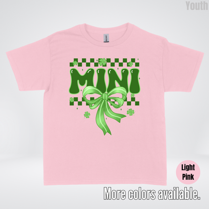 Mini Coquette Green Bow Checkered Retro Four Leaf Clovers Youth T-Shirt