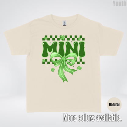 Mini Coquette Green Bow Checkered Retro Four Leaf Clovers Youth T-Shirt