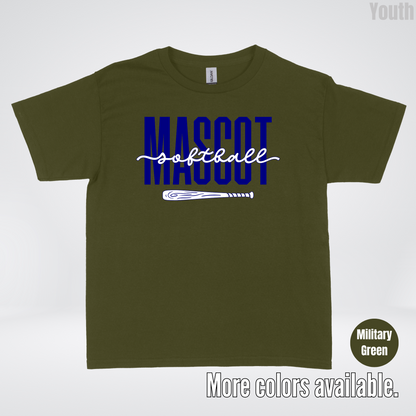 Custom Mascot – Navy - Softball Design 27 Youth T-Shirt