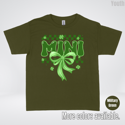 Mini Coquette Green Bow Checkered Retro Four Leaf Clovers Youth T-Shirt