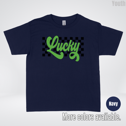 Lucky Cursive Checkered Retro – Saint Patrick’s Day Youth T-Shirt