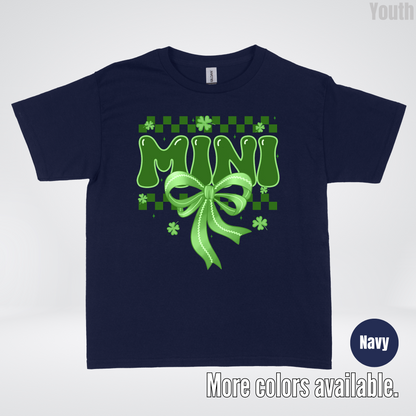 Mini Coquette Green Bow Checkered Retro Four Leaf Clovers Youth T-Shirt