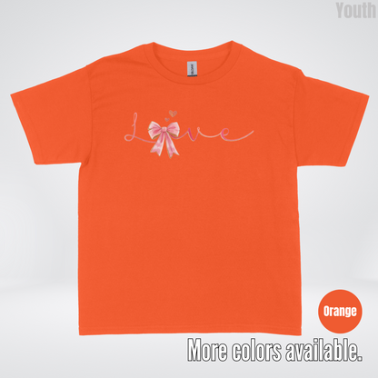 Love Pink Watercolor Coquette Bow Youth T-Shirt