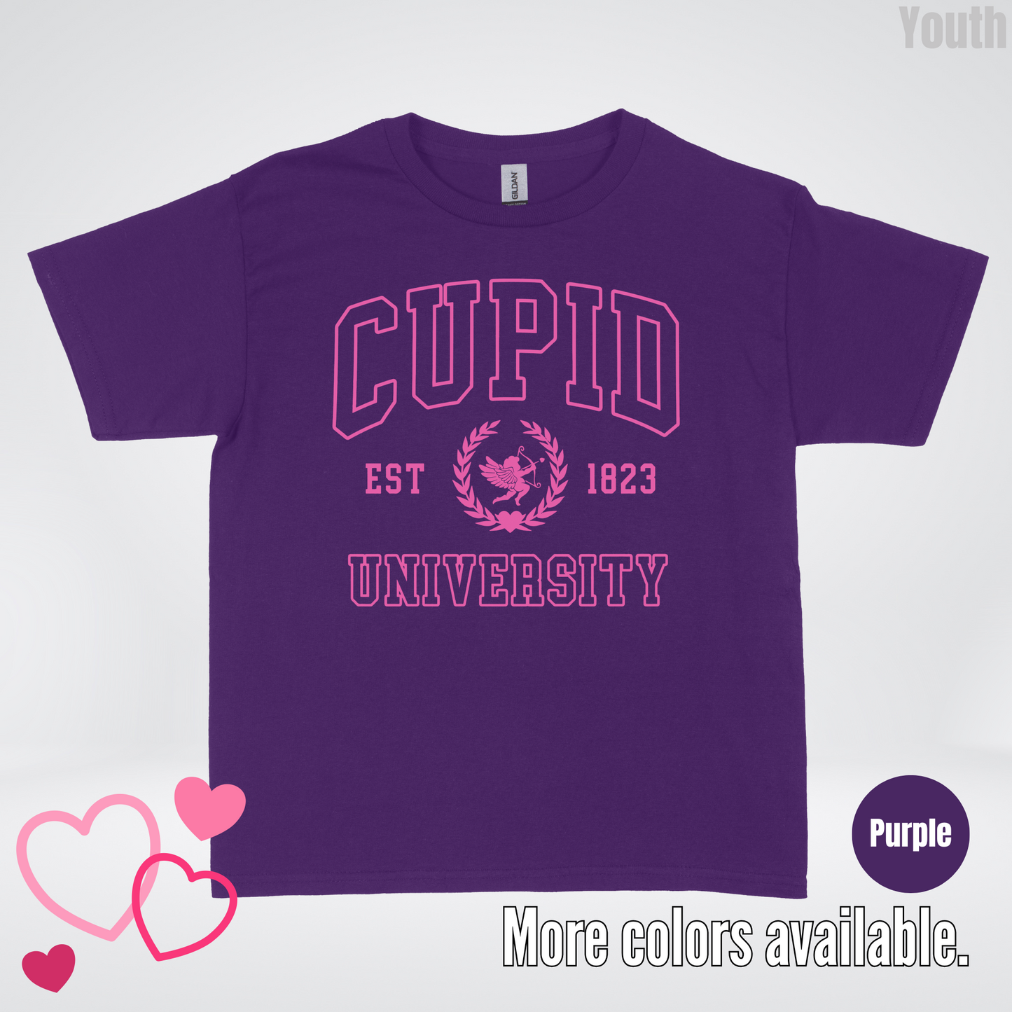 Cupid University Est 1823 Bright Pink Design Youth T-Shirt
