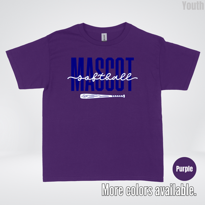Custom Mascot – Navy - Softball Design 27 Youth T-Shirt