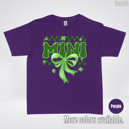 Mini Coquette Green Bow Checkered Retro Four Leaf Clovers Youth T-Shirt