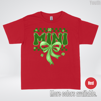 Mini Coquette Green Bow Checkered Retro Four Leaf Clovers Youth T-Shirt