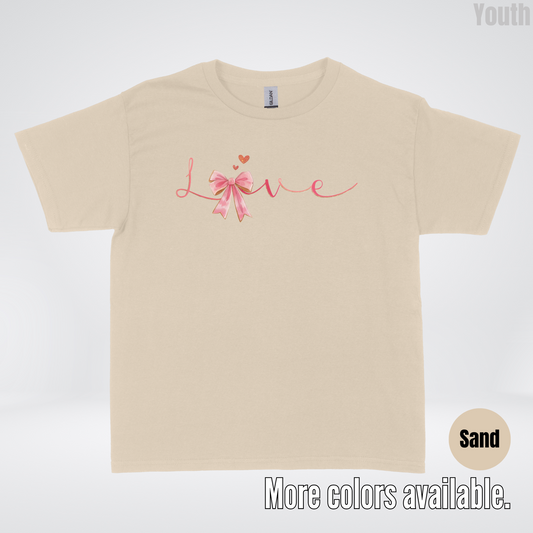 Love Pink Watercolor Coquette Bow Youth T-Shirt