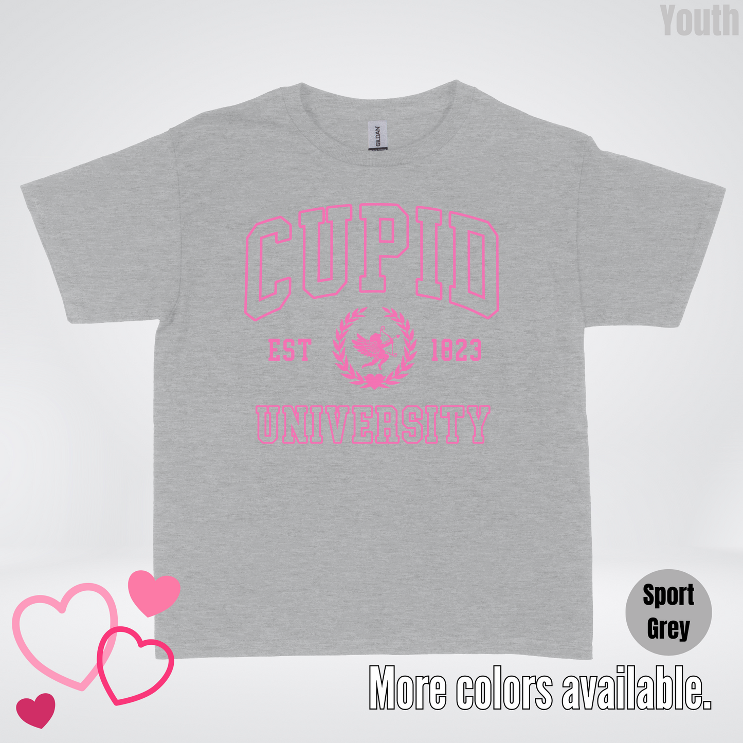 Cupid University Est 1823 Bright Pink Design Youth T-Shirt
