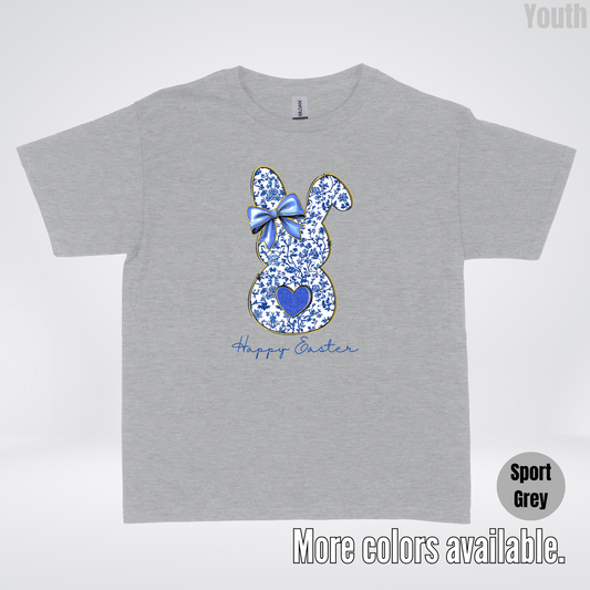 Happy Easter Bunny Blue Toile Chinoiserie Grand Millennial Youth T-Shirt