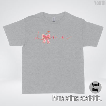 Love Pink Watercolor Coquette Bow Youth T-Shirt