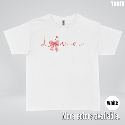 Love Pink Watercolor Coquette Bow Youth T-Shirt