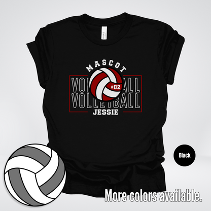 Custom Mascot, Number, & Name - Maroon - Volleyball Design 2 T-Shirt