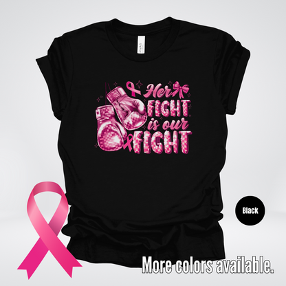 Her Fight Is Our Fight Boxing Coquette Breast Cancer Awareness T-Shirt