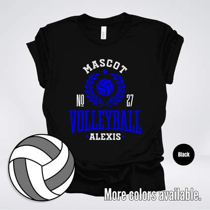 Custom Mascot, Number, & Name – Blue - Volleyball Design 41 T-Shirt