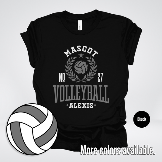 Custom Mascot, Number, & Name – Gray - Volleyball Design 39 T-Shirt