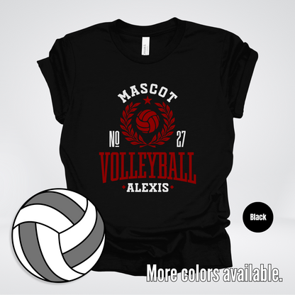 Custom Mascot, Number, & Name – Maroon - Volleyball Design 47 T-Shirt