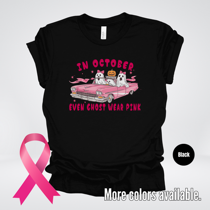 In October Even Ghost Wear Pink Halloween Coquette Breast Cancer Awareness T-Shirt