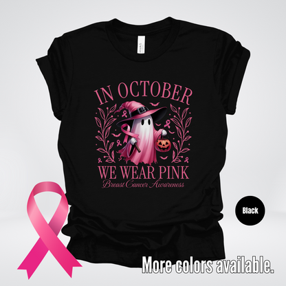 In October We Wear Pink Halloween Breast Cancer Awareness T-Shirt