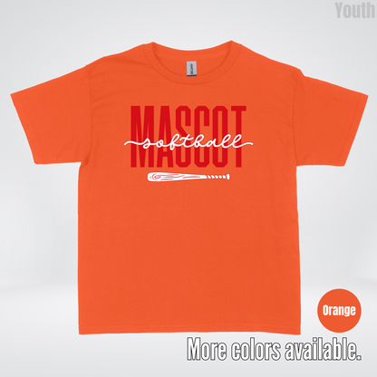 Custom Mascot – Red - Softball Design 28 Youth T-Shirt