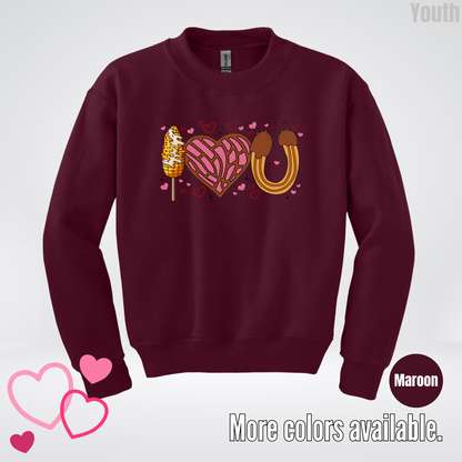 I Love You Elote Concha Churro Youth Crewneck Sweatshirt