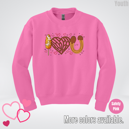 I Love You Elote Concha Churro Youth Crewneck Sweatshirt