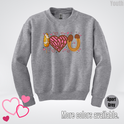 I Love You Elote Concha Churro Youth Crewneck Sweatshirt