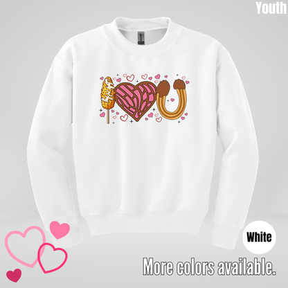 I Love You Elote Concha Churro Youth Crewneck Sweatshirt