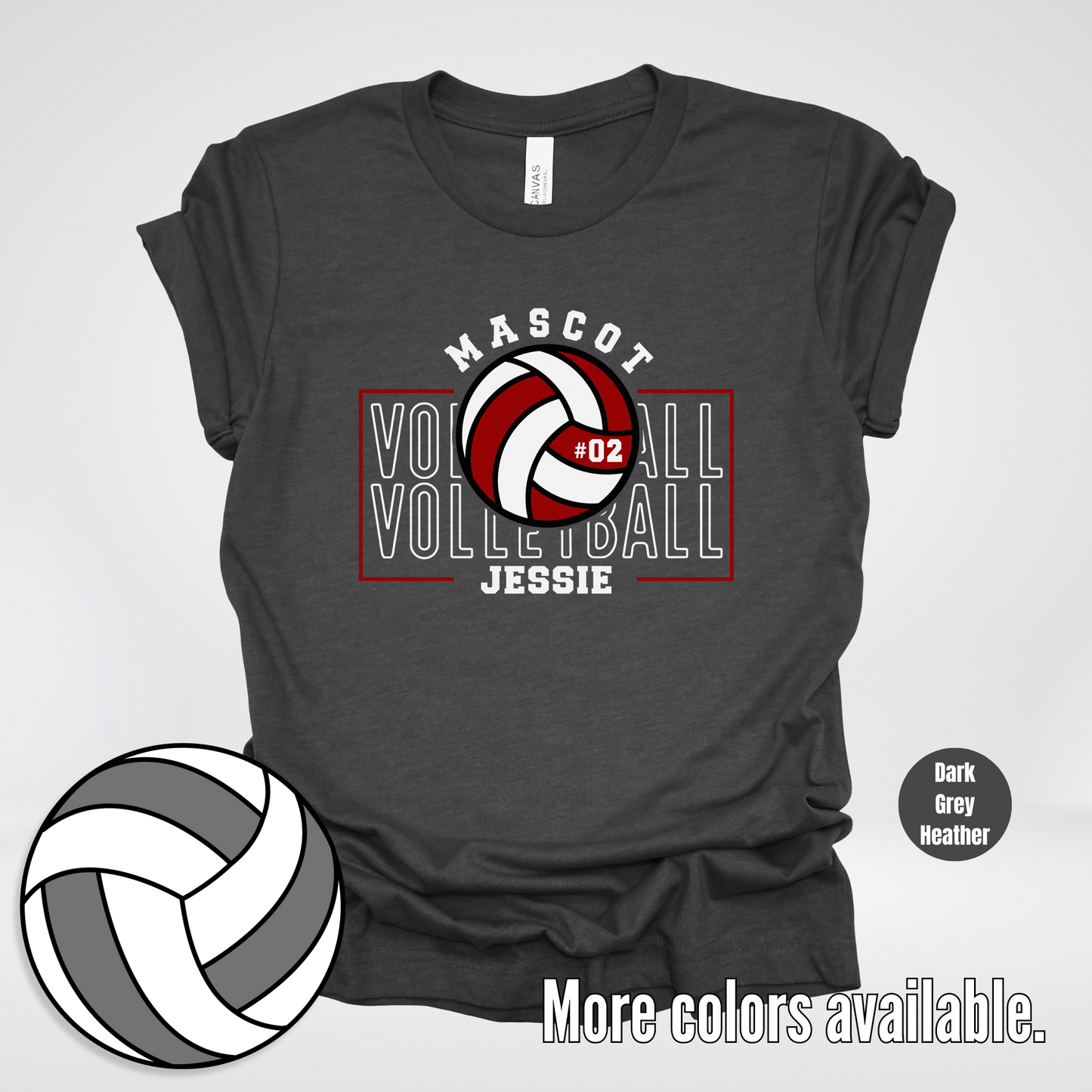 Custom Mascot, Number, & Name - Maroon - Volleyball Design 2 T-Shirt