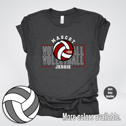 Custom Mascot, Number, & Name - Maroon - Volleyball Design 2 T-Shirt