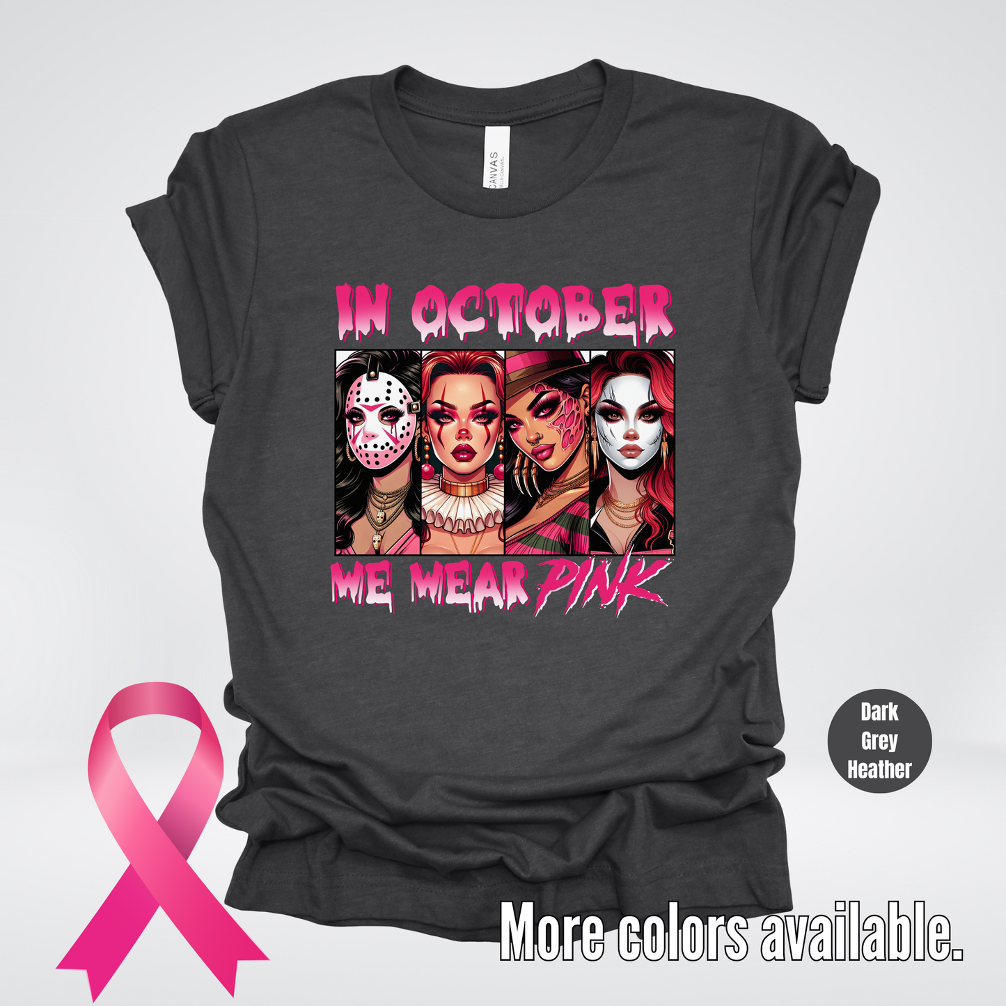 Halloween Bad Girls in October We Wear Pink Horror Movie Characters 2 T-Shirt