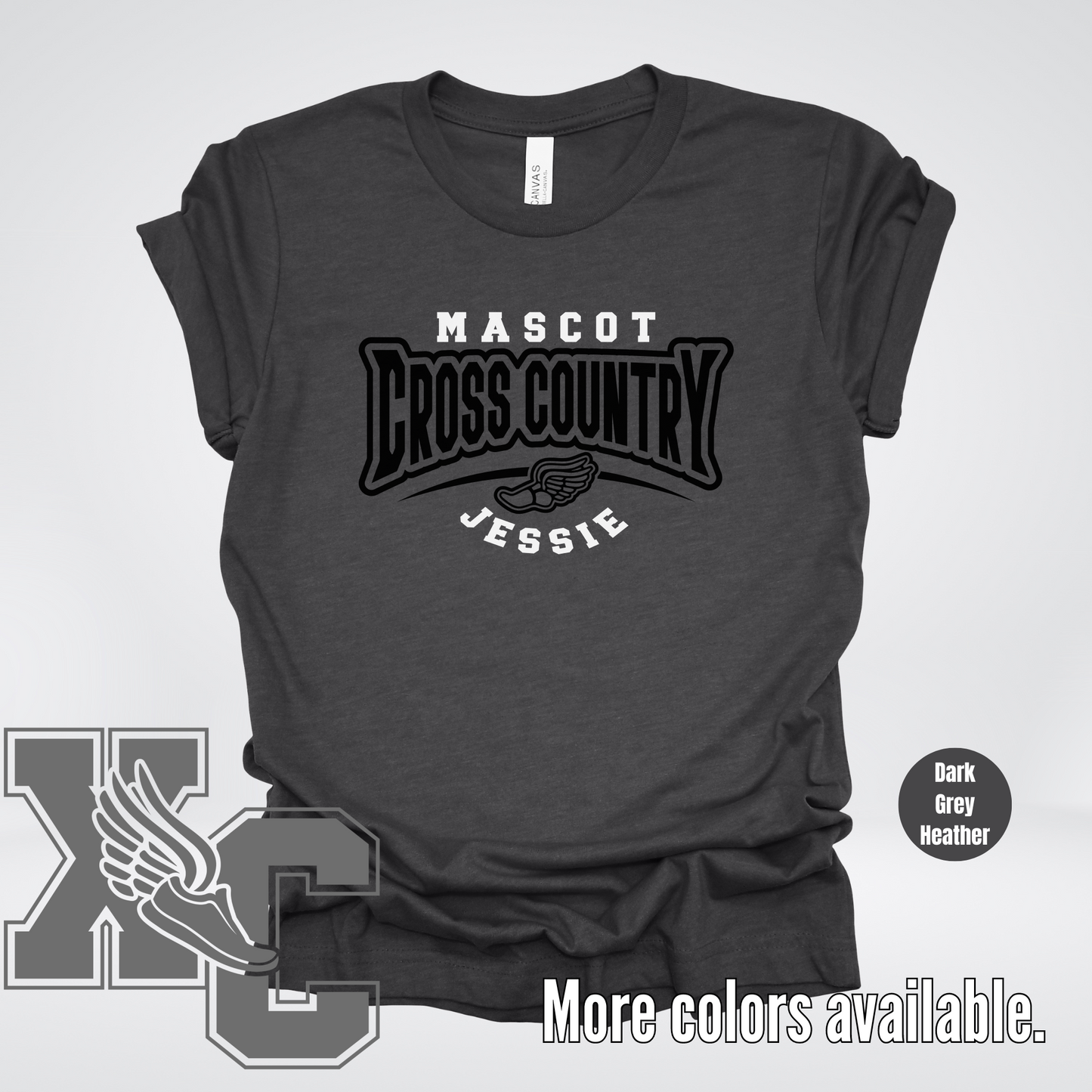 Custom Mascot & Name – Black – Cross Country Design 03 T-Shirt