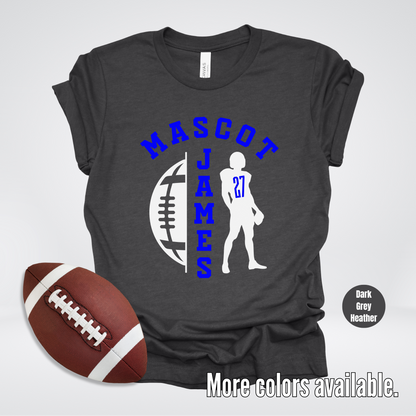 Custom Mascot, Number, & Name - Blue - Football Design 30 T-Shirt