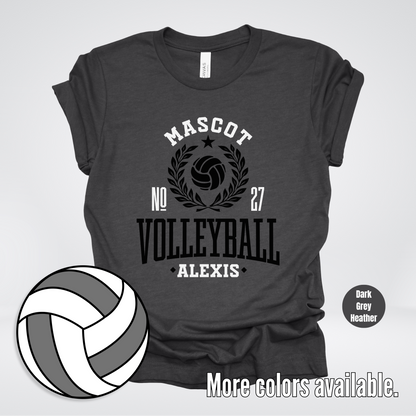 Custom Mascot, Number, & Name – Black - Volleyball Design 40 T-Shirt