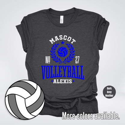 Custom Mascot, Number, & Name – Blue - Volleyball Design 41 T-Shirt