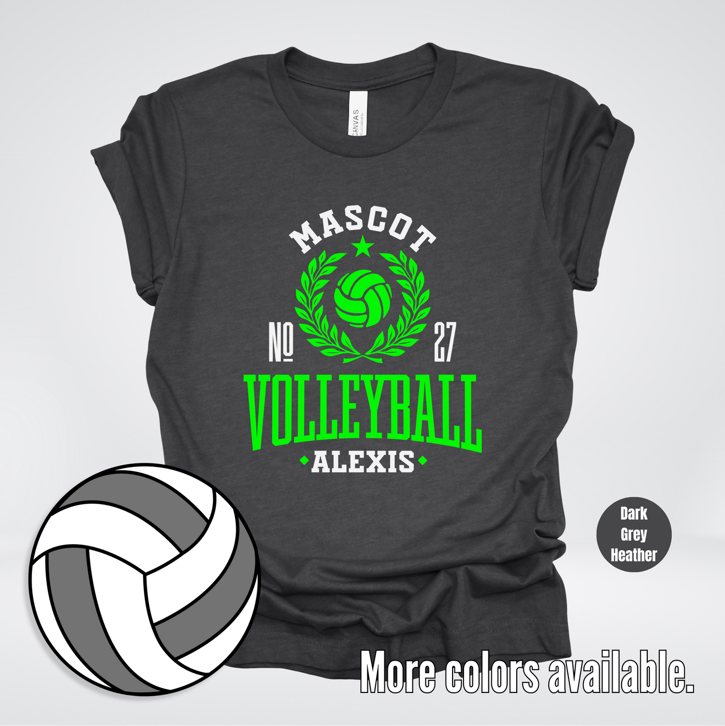 Custom Mascot, Number, & Name – Green - Volleyball Design 45 T-Shirt