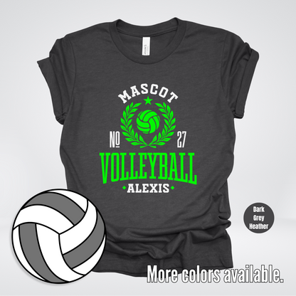 Custom Mascot, Number, & Name – Green - Volleyball Design 45 T-Shirt