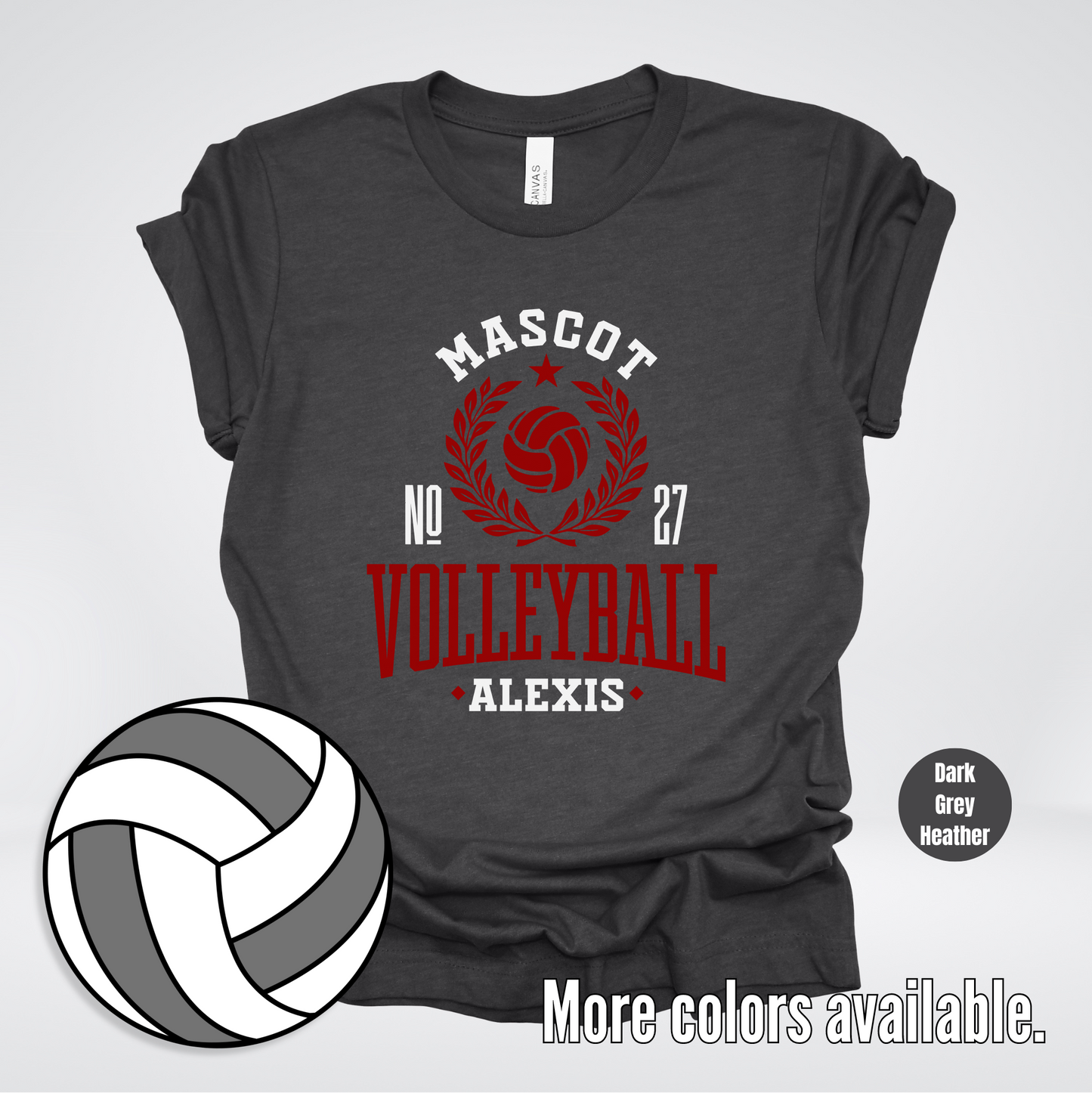 Custom Mascot, Number, & Name – Maroon - Volleyball Design 47 T-Shirt