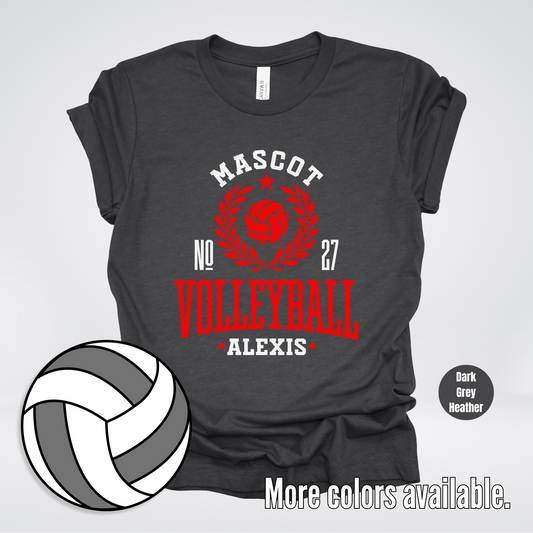 Custom Mascot, Number, & Name – Red - Volleyball Design 43 T-Shirt