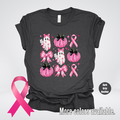 Ghost & Pumpkins Coquette Breast Cancer Awareness T-Shirt