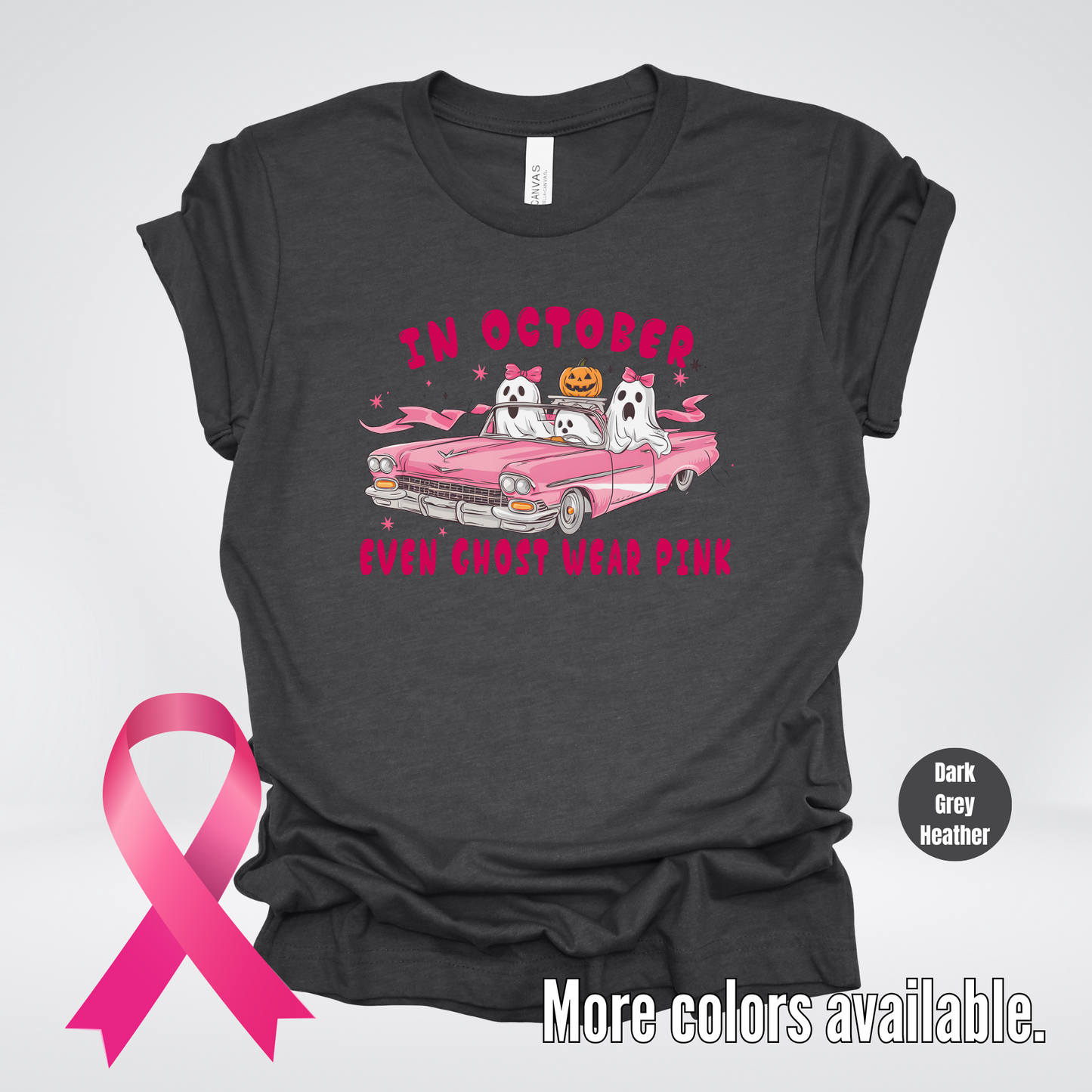 In October Even Ghost Wear Pink Halloween Coquette Breast Cancer Awareness T-Shirt