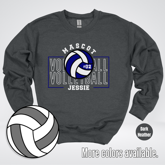 Custom Mascot, Number, & Name – Navy - Volleyball Design 13 Crewneck Sweatshirt