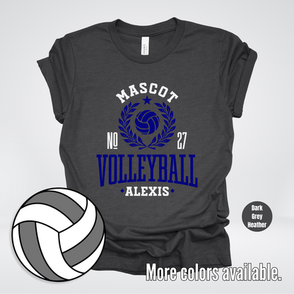 Custom Mascot, Number, & Name – Navy - Volleyball Design 37 T-Shirt