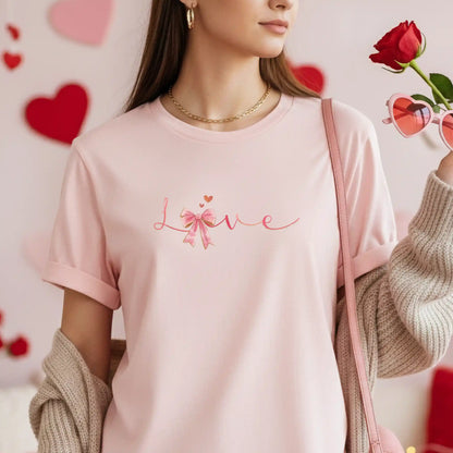 Love Pink Watercolor Coquette Bow T-Shirt