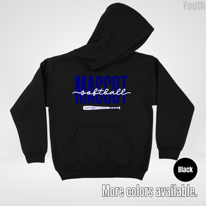 Custom Mascot – Navy - Softball Design 27 Youth Hoodie