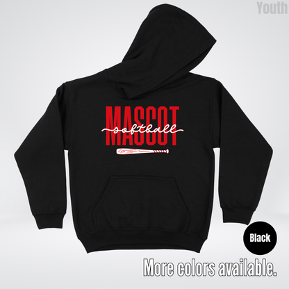 Custom Mascot – Red - Softball Design 28 Youth Hoodie