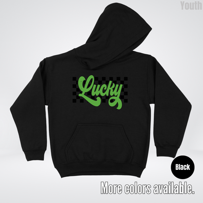 Lucky Cursive Checkered Retro – Saint Patrick’s Day Youth Hoodie