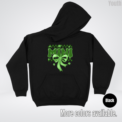 Mini Coquette Green Bow Checkered Retro Four Leaf Clovers Youth Hoodie