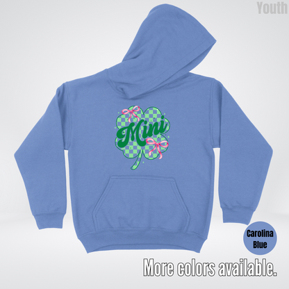 Coquette Mini Pink Bows Checkered Retro Four Leaf Clover Saint Patrick's Day Youth Hoodie