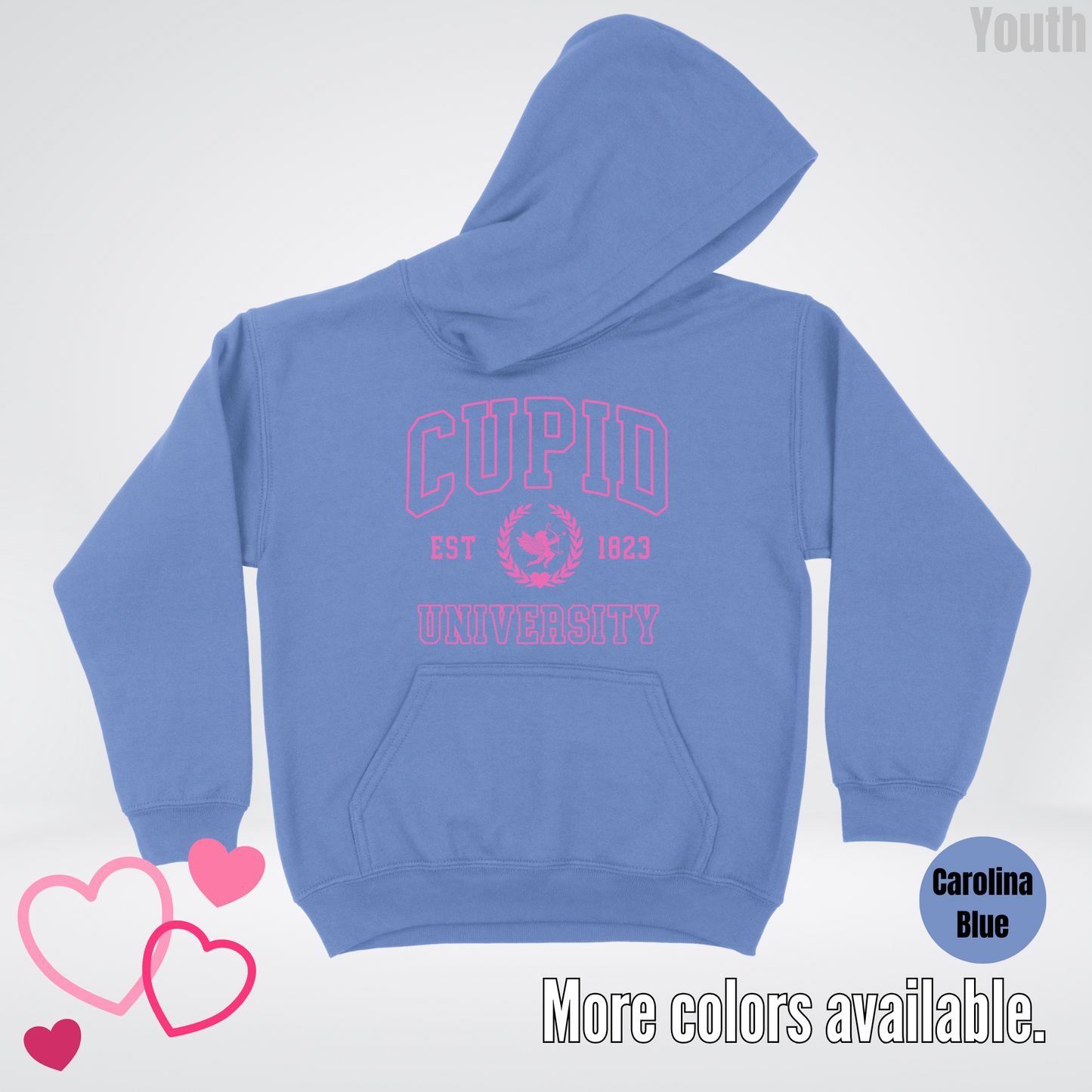 Cupid University Est 1823 Bright Pink Design Youth Hoodie